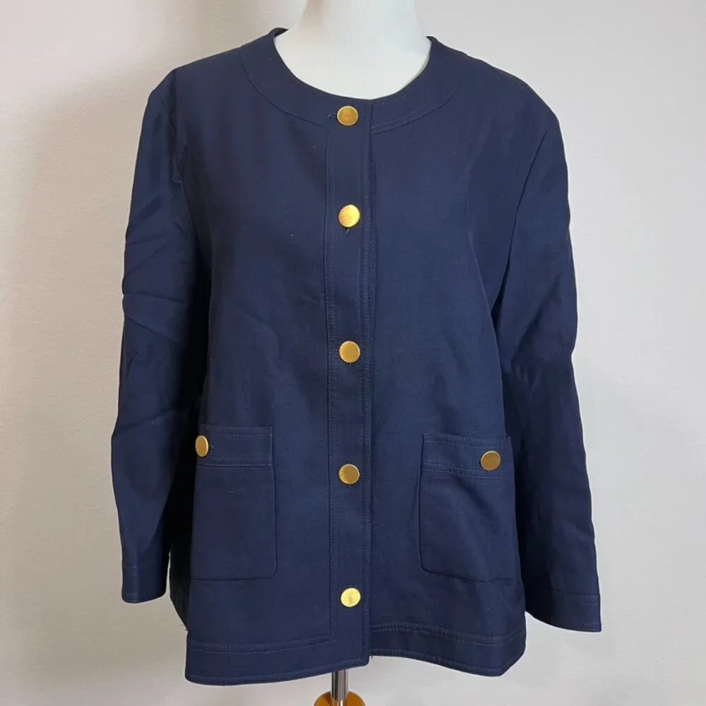 Gucci Jacket Women 58 Gold Button Uniform Blazer Linen Blend‎ Navy Blue XXL